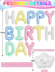Pastel Birthday Decorations, Pastel Balloons with Happy Birthday Balloon Banner,