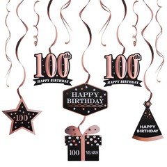 LINGTEER Happy 100th Birthday Decorations – 12Pcs 100th, Rose Gold