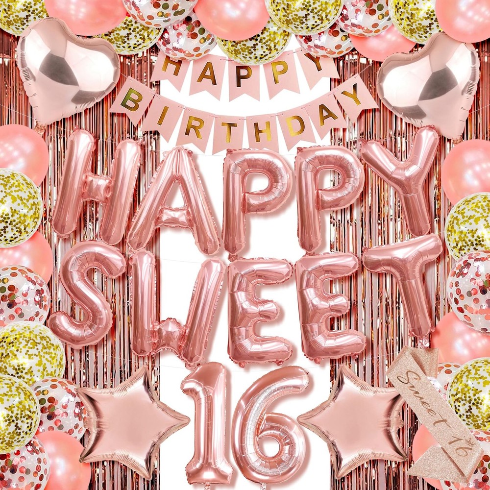Happy Sweet 16 Balloons 16Th Birthday Decorations for Girl 16 Birthday Decoratio