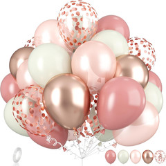 Dusty Pink Boho Blush Balloons, Metallic Rose Gold Retro Pink Ivory White Balloo