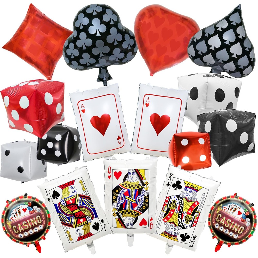 17 Pcs Casino Balloons Decorations Set with Large Dice and Poker Card Foil Ba…