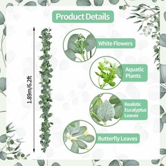 2 Pack Artificial Eucalyptus Garlands – 6ft Greenery 6 feet, Green White