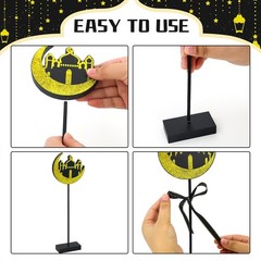 3-Piece Ramadan Wooden Table Decorations, Black Gold Eid Mubarak Table Topper Se