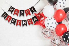 Red Silver Black Happy Birthday Banner Sign Decorations for Boys Girls Men Women