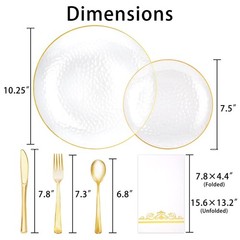 150 Pcs Plastic Dinnerware Set Disposable for 25 Guests – Clear Plates with G…
