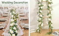 2 Pack 6Ft Artificial Eucalyptus Flower Garland with White Roses, Faux Floral