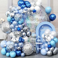 Blue Balloon Arch kit, Blue and White Balloon Garland with 22 Inch Disco Ball…