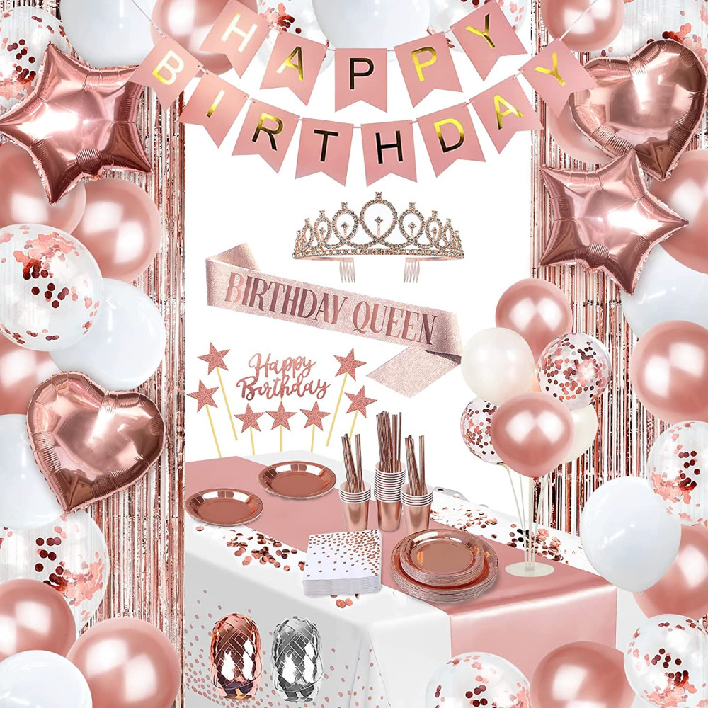 Party spot! 253 Pcs Birthday Decorations For Women, Rose Gold 253