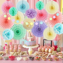 Pastel Party Decorations Rainbow Paper Fans Party Decorations Light Pink Blue Pu