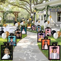 13PCS 2026 Graduation Yard Signs K-12 Photo Lawn Decor Black Gold w Stakes