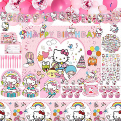 Cute Birthday Party Decorations Set – Pink Cartoon Theme Party Supplies Includes