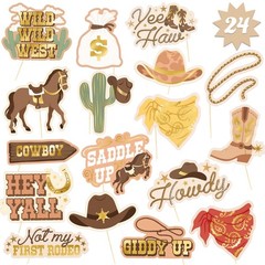 24 Count Western Photo Booth Props Kids Rodeo Party Backdrop Birthday Decor