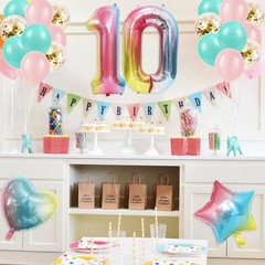 10th Gradient Color Balloons with Happy Banner and Party Supplies for Girls &…