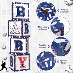 4 Pcs Red White and Blue Baby Boxes with Letters for 4th of July 250th Annive…