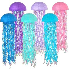 10 Inch Jellyfish Paper Lanterns 6 Pack, Hanging Decor Pastel Blue/Pink/Purple