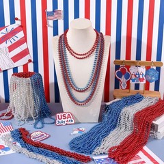 Patriotic 33″ Bead Necklaces – 240PCS Red, Silver & Blue for Celebration