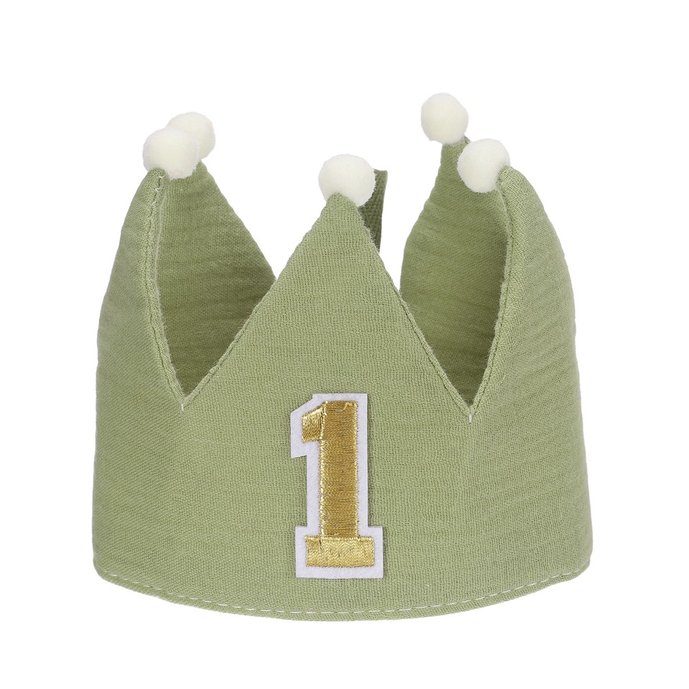 1st Birthday Crown Hat Reusable Party Hats with Elastic Band, Green