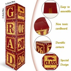 Set of 4 Maroon Graduation Balloon Boxes with ‘GRAD’ Letters – Party Essentials
