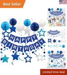 Complete Blue Birthday Party Decoration Kit: Banner & Fun Whimsical Accents