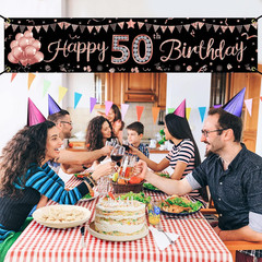Happy 50Th Birthday Banner Decorations for Women, Rose Gold 50 Birthday Sign