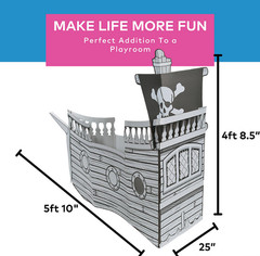 5 Ft. 10″ x 4 Ft. 8 1/2″ Color Your Own Pirate Ship White Cardboard Playhouse
