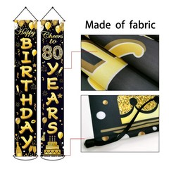80th Birthday Party Banner Decorations for Women 70 inches x 12 inches, Black