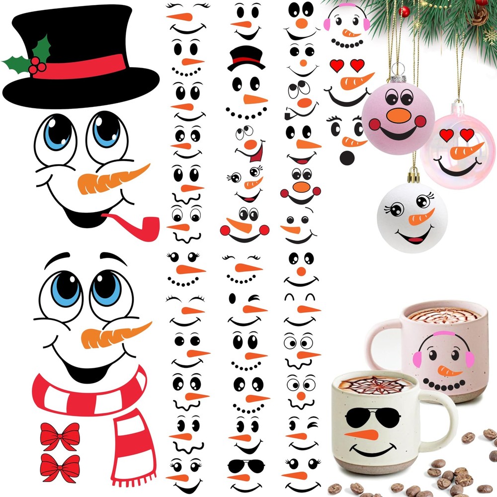 43 PCS Snowman Face Stickers for Crafts 7.87 Inches X 11.81 Inches, Red