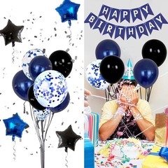 Stylish Happy Birthday Decorations with Silver Number 16 in Dark Blue Theme