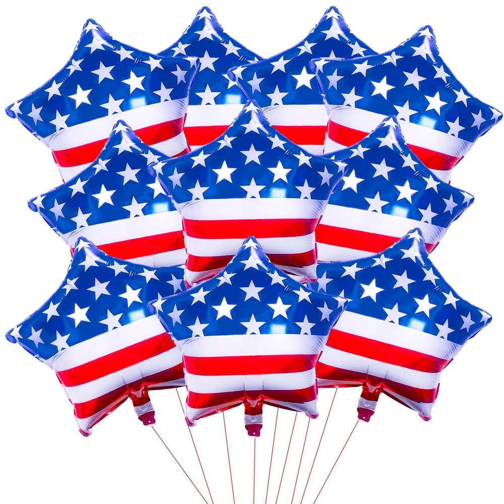 10 Pack 18 Inch American Flag Star Foil Balloons, Patriotic USA Helium Mylar …