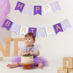 Purple Happy birthday banner Hanging Backdrop Sign with Gold Letters, Happy …