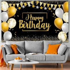 Versatile Birthday Backdrop 72.8 x 43.3 Inch Black Gold for Memorable Parties