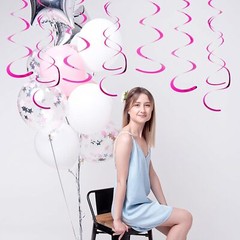 30 PCS Party Swirl Decorations Hot Pink Shinny Foil Hanging