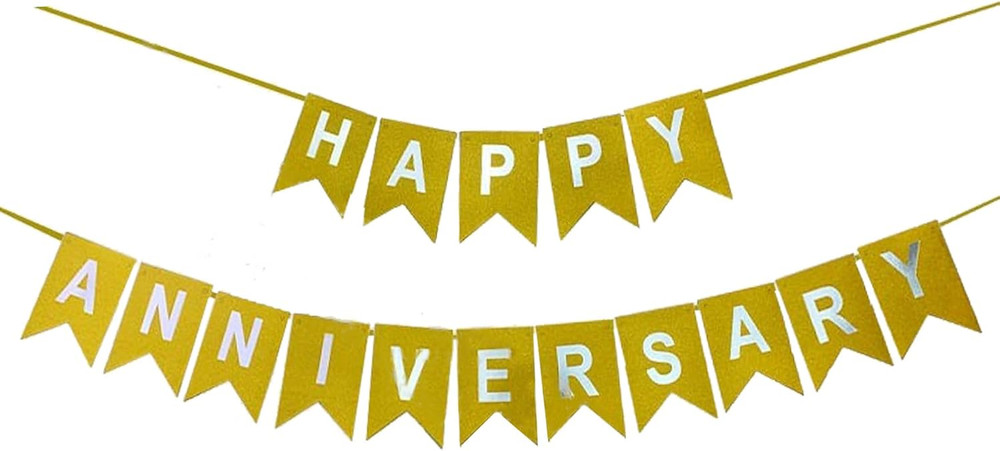 Happy Anniversary Banner Gold Glitter Banner for Anniversary Party Birthday Wedd