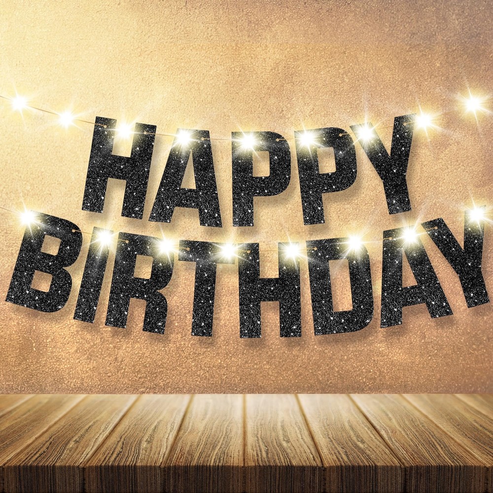 KatchOn, Glitter Black Happy Birthday Banner Light Up – Prestrung, 10 Feet | …