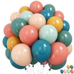Boho Rainbow Balloons 60 Pcs Retro Teal Blue Blush Pink Dark Light Orange Yel…