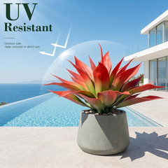 Ttranewsoo Artificial Agave Plants,Large UV Resistant Fake Planters Red