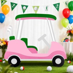 Pink Golf Cart Cutout Cardboard Backdrop Photo Booth Props Party Decoration