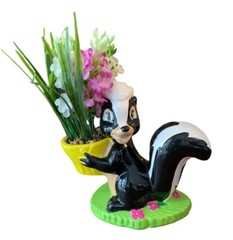 Disney Black White Skunk 6-Inch Ceramic Planter Artificial Plant Flowers READ