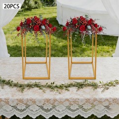 20Pcs Gold Rectangular Metal Wedding Flower Stand, Floral Centerpiece Holder