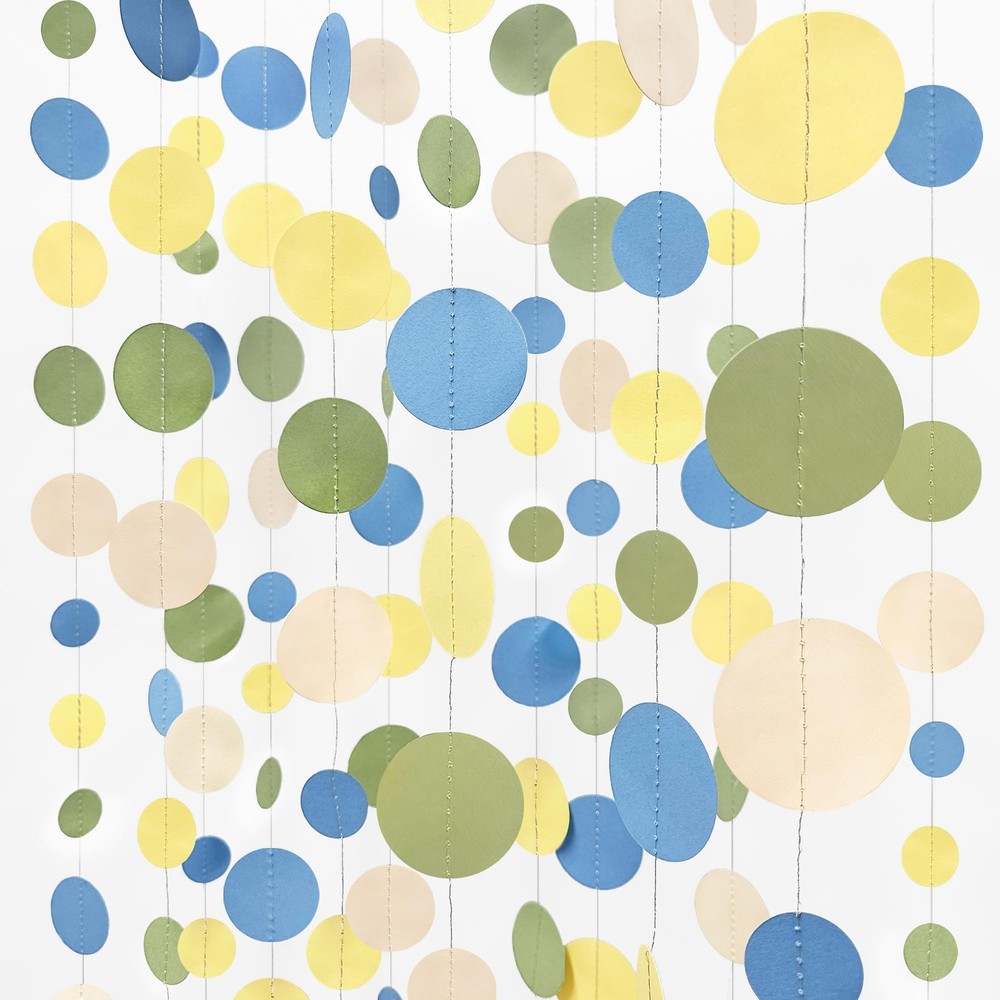 Sage Green Dusty Blue Yellow Beige Polka 52 feet,