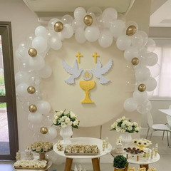 First Communion Baptism Decor Felt Cross Dove Gold Silver God Bless Wall Decorat