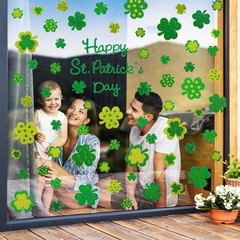 4 Sheet St. Patrick’s Day Window Clings Glitter Green Shamrock Window Decals Dou