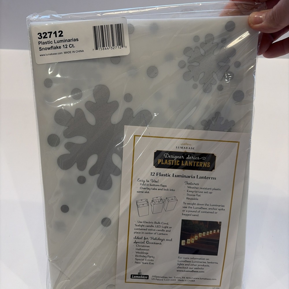 LumaBase Plastic Luminaria Lanterns, 12 Count (Pack of 1), Snowflake