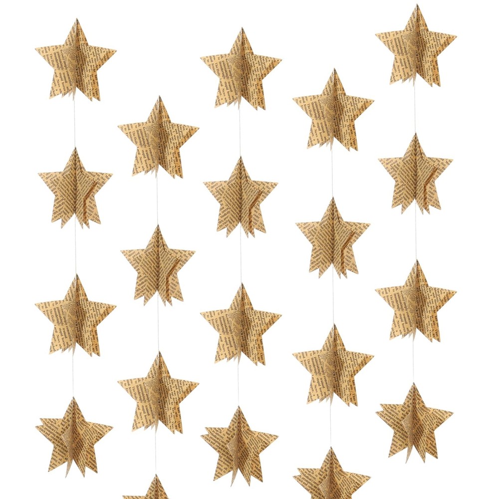 4 Pack 3D Star Garland Banner Decor, Vintage Pages Recycled Book Star Hanging…