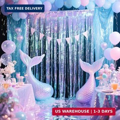 BTSD-home 4 Pack Iridescent Party Streamers Tinsel Foil Fringe Curtain Holograph