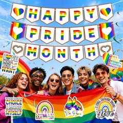 Happy Pride Month Banner Double Side Print Lgbtq+ Decoration Rainbow Party De…