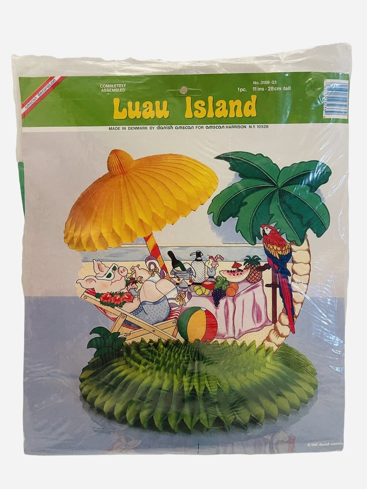 1987 Amscan LUAU ISLAND Pig Parrot Banquet Honeycomb Table Centerpiece Denmark