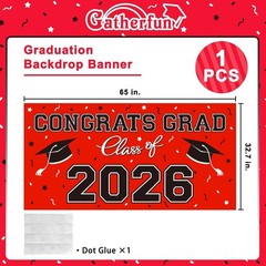 Stunning Red Plastic Graduation Banner – 2026 Class Party Essential 65″ x 32.7″