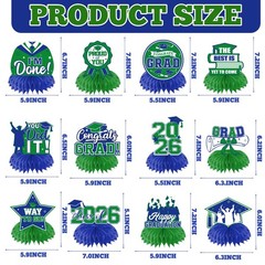 12 PCS Class Of 2026 Graduation Honeycomb Table Centerpiece Green Blue