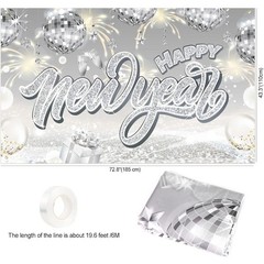 New Years Eve Decorations Silver Happy New Year Banner Extra Large New Years